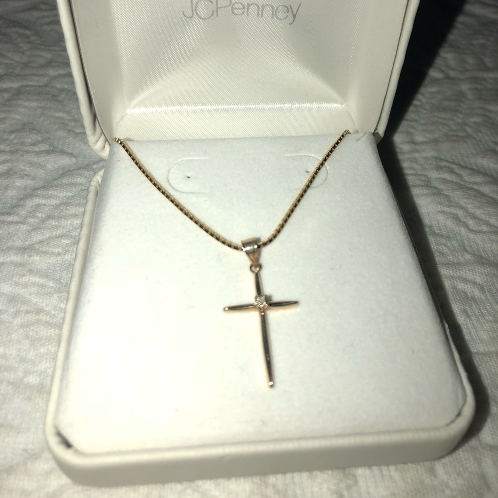 Gold Cross Necklace with Diamond